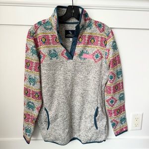 Simply Southern Women's Crab Anchor Knit Snap Pullover Pockets SMALL